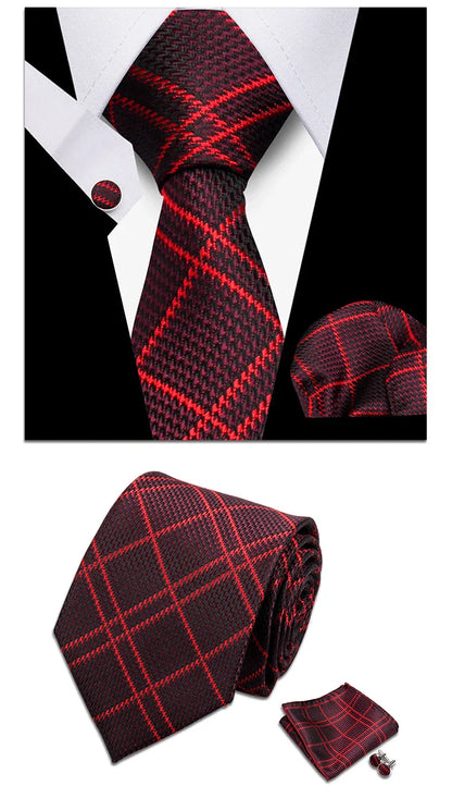 Classic Elegant Ties For Men Fashion Gifts Striped Solid Necktie Handchief Cufflink 3 Pcs Set Wedding Business Suit Accessories