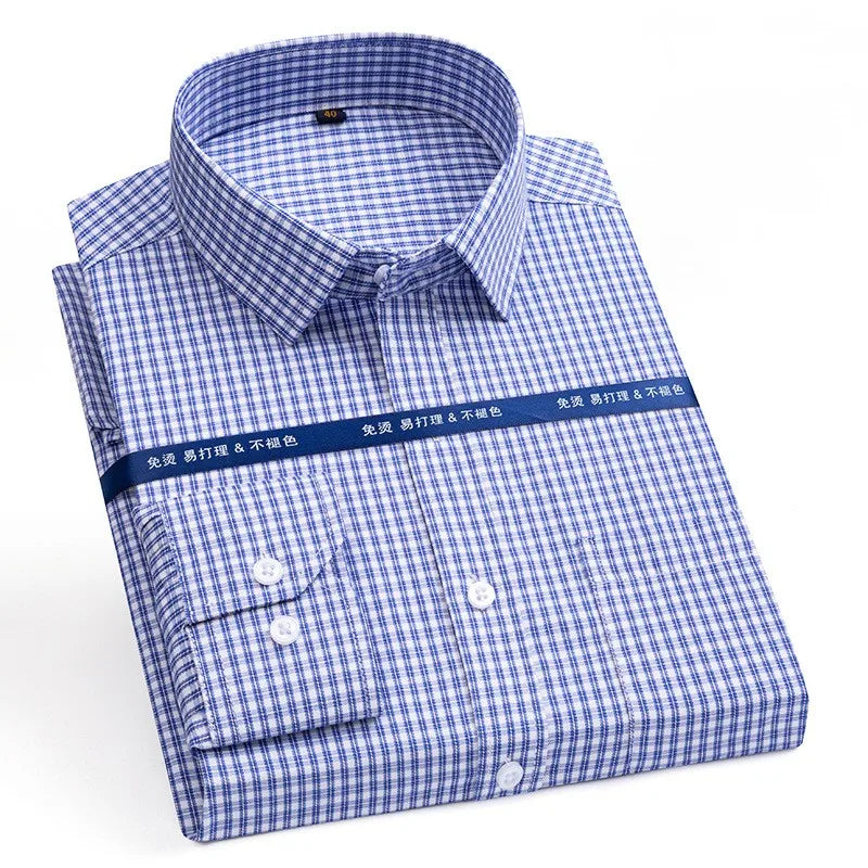 2024 Men's Long-sleeved Plaid Casual Shirts Fashion Classic Striped Business Social Dress Shirts Breathable Cotton Men Blousers