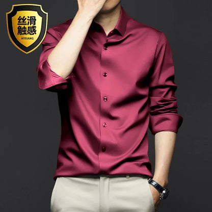 6XL Large High Quality Formal Dress Autumn and Winter Men's Long Sleeve Pure White Shirt Non iron Business Casual Ice Silk