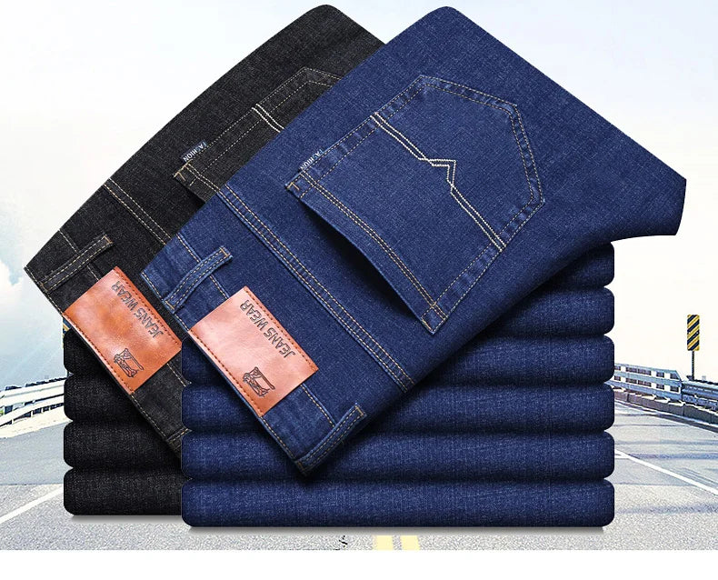 2024 New Stretch Slim Fit Pants Comfortable Soft Business Denim Trousers Male Brand Clothing Men Fashion Straight Jeans 28-40