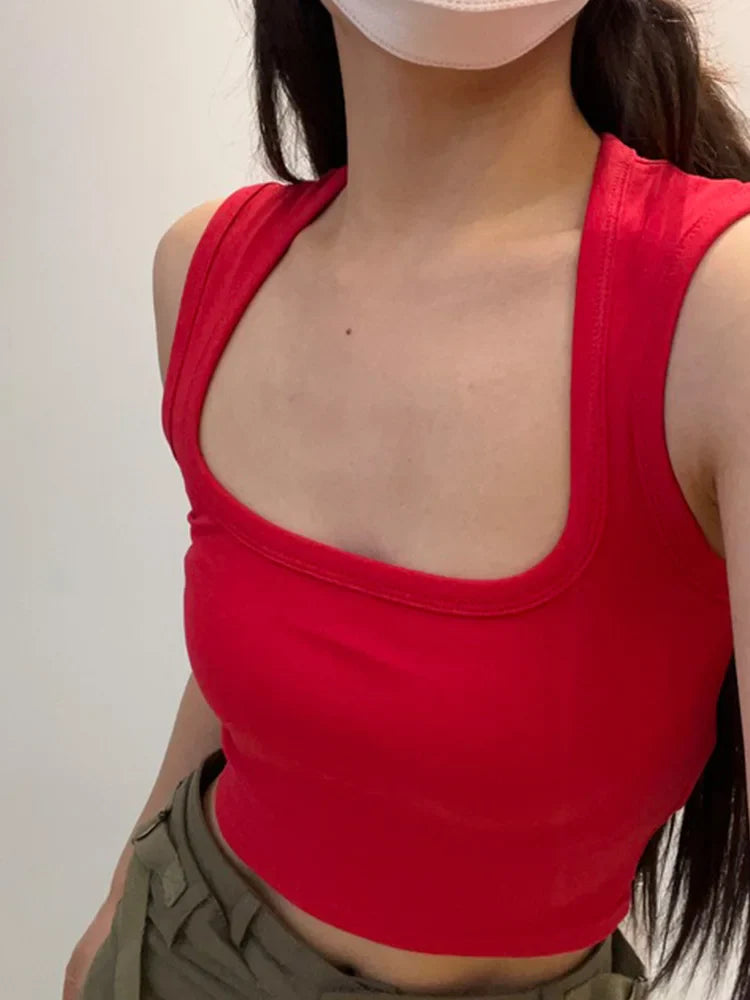 Deep Square Collar Vests 2023 Summer New Fashion Sexy Women's Crop Tops Sling Vest Camis