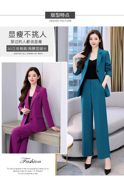 Fashion Casual Pants Suit the New Korean Pop Lapel Loose Pants Blouse Professional Suit Two-piece Women Elegant Set