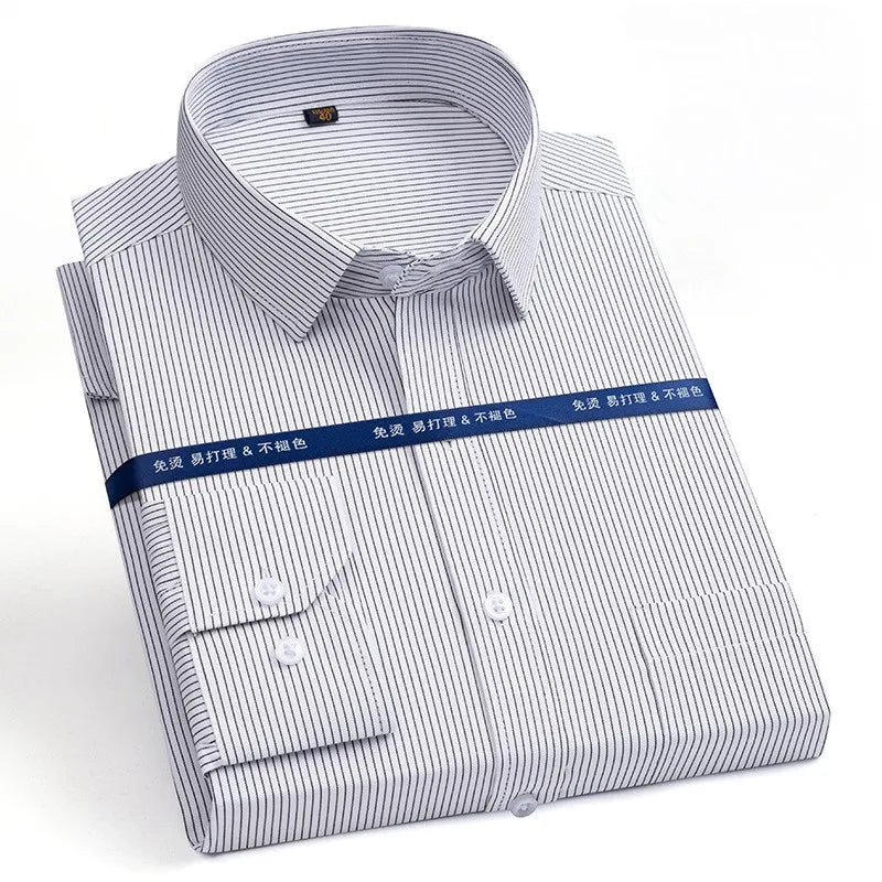 2024 Men's Long-sleeved Plaid Casual Shirts Fashion Classic Striped Business Social Dress Shirts Breathable Cotton Men Blousers