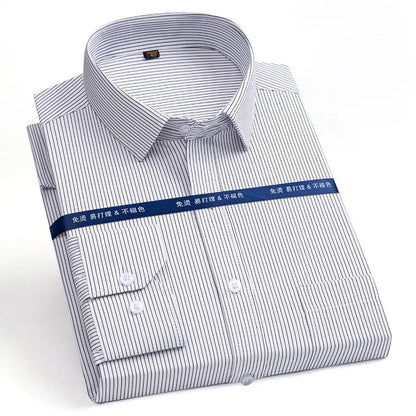 2024 Men's Long-sleeved Plaid Casual Shirts Fashion Classic Striped Business Social Dress Shirts Breathable Cotton Men Blousers