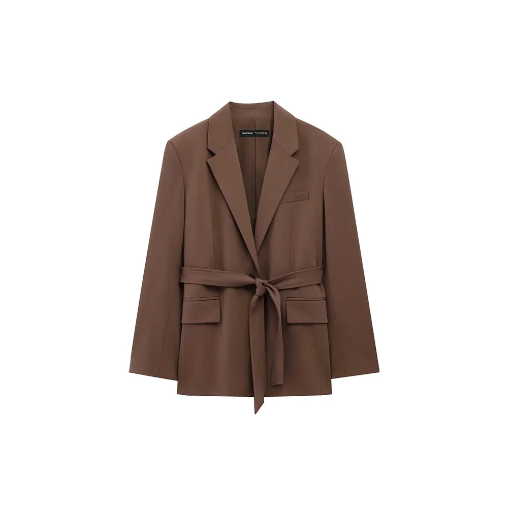 KONDALA Office Lady Casual Chic Solid Women Suit Single Button Sashes Loose Blazer Zipper Pants Fashion 2025 Autumn Winter Sets
