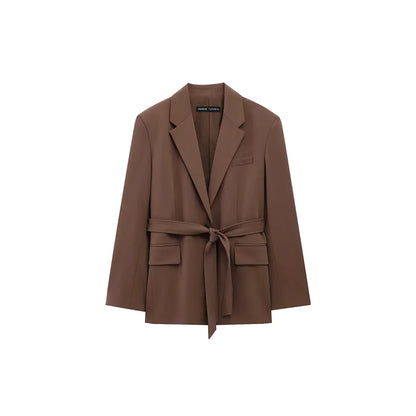 KONDALA Office Lady Casual Chic Solid Women Suit Single Button Sashes Loose Blazer Zipper Pants Fashion 2025 Autumn Winter Sets