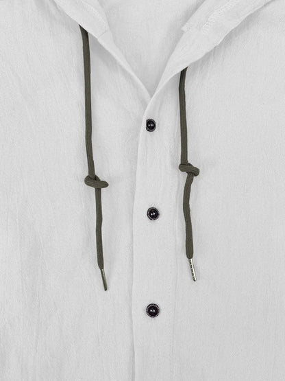Summer Men's Linen Shirt Solid Streetwear Long Sleeve Hoodie Cardigan Clothing For Men Button Tops Casual Loose Men Hooded Shirt