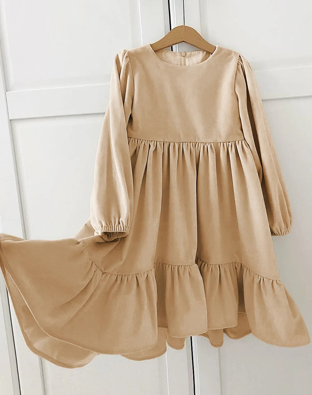 Children's Dress New Spring and Autumn Dress Girls' Ruffle Edge Long Sleeve Suede Dress Boys' Long Sleeve Corduroy Dress