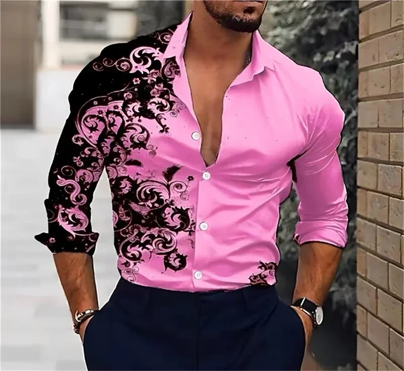 3D printed long sleeved ultra-fine fiber blended men's fashionable and handsome clothing casual shirt