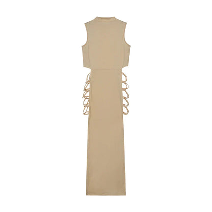 Criss Cross Cut Out Dress, Sexy Bodycon Mock Neck Sleeveless Dress, Women's Clothing