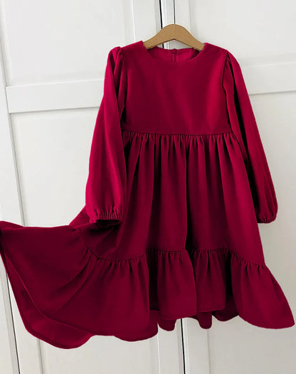 Children's Dress New Spring and Autumn Dress Girls' Ruffle Edge Long Sleeve Suede Dress Boys' Long Sleeve Corduroy Dress