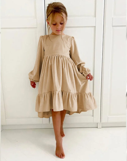 Children's Dress New Spring and Autumn Dress Girls' Ruffle Edge Long Sleeve Suede Dress Boys' Long Sleeve Corduroy Dress