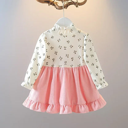 Baby Girl Dresses Spring and Autumn Floral Bear Girl Dresses Cute Long Sleeve Girls Dresses Baby Clothes Girl ﻿