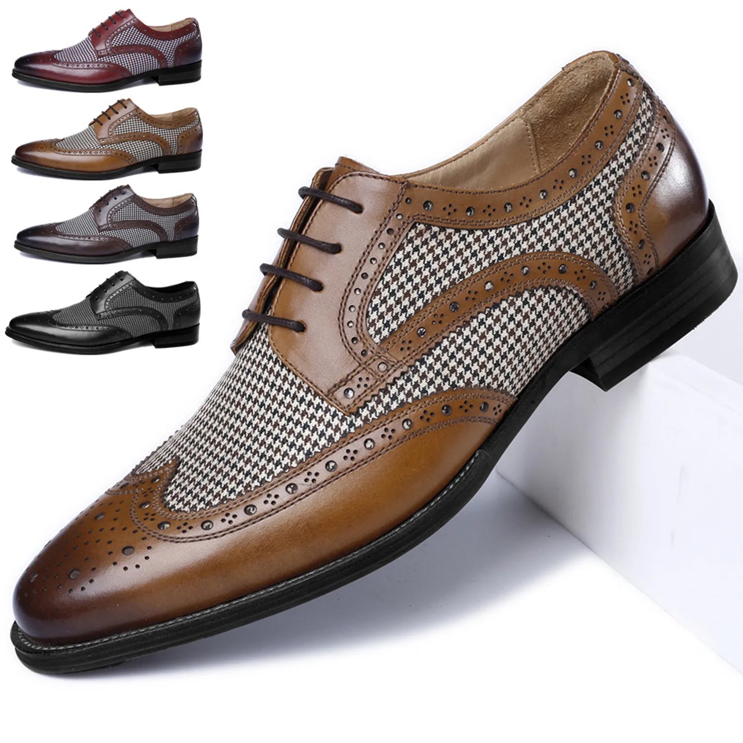 Casual Shoes For Men Men'S Large Size British Style Leather Shoes Color Matching Lace-Up Men'S Uniquely Designed Leather Shoes