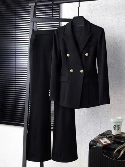 Navy Black Fashion Women Pant Suit Long Sleeve Solid Ladies Blazer and Trouser Formal 2 Piece Set For Autumn Winter