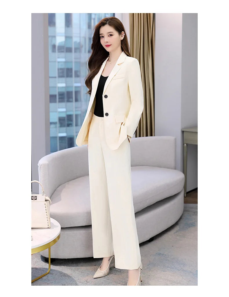 Fashion Casual Pants Suit the New Korean Pop Lapel Loose Pants Blouse Professional Suit Two-piece Women Elegant Set