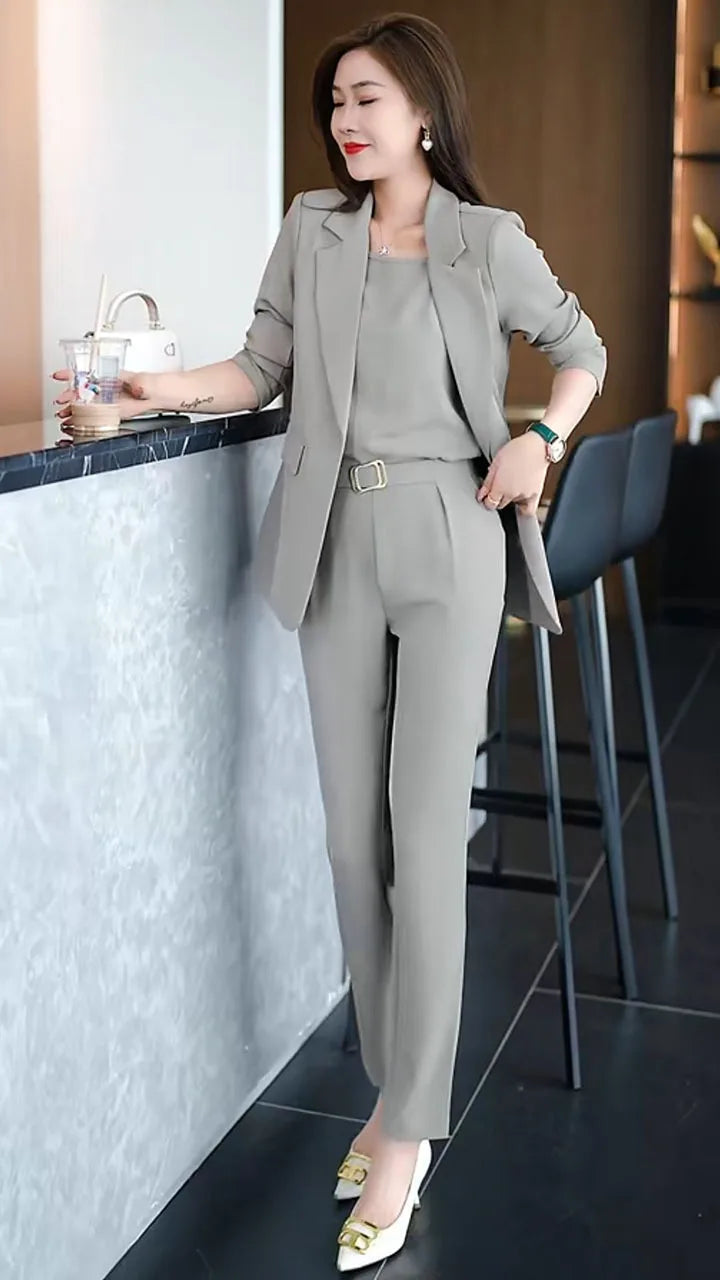 Summer Thin Jacket Blazer Casual Pencil Pants Vest Three Piece Set Elegant Women's Pants Set Office Outfits Business Clothing