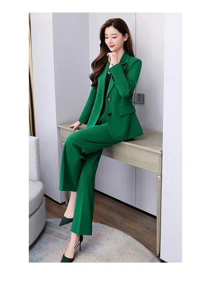 Fashion Casual Pants Suit the New Korean Pop Lapel Loose Pants Blouse Professional Suit Two-piece Women Elegant Set