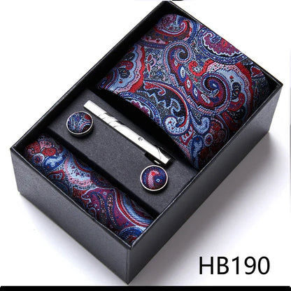 Jacquard Fashion Brand Tie Pocket Squares Set For Men Tie Handkerchief  Cufflink Necktie Gift Box Fit Wedding Holiday Workplace