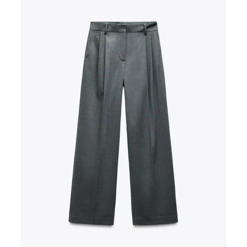 ETJ 2025  Women's Spring New suit Set with shoulder padded double-breasted blazer & high-waisted pleated wide-legged pants