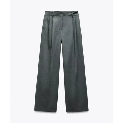 ETJ 2025  Women's Spring New suit Set with shoulder padded double-breasted blazer & high-waisted pleated wide-legged pants