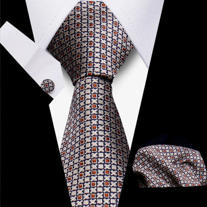 Classic Elegant Ties For Men Fashion Gifts Striped Solid Necktie Handchief Cufflink 3 Pcs Set Wedding Business Suit Accessories