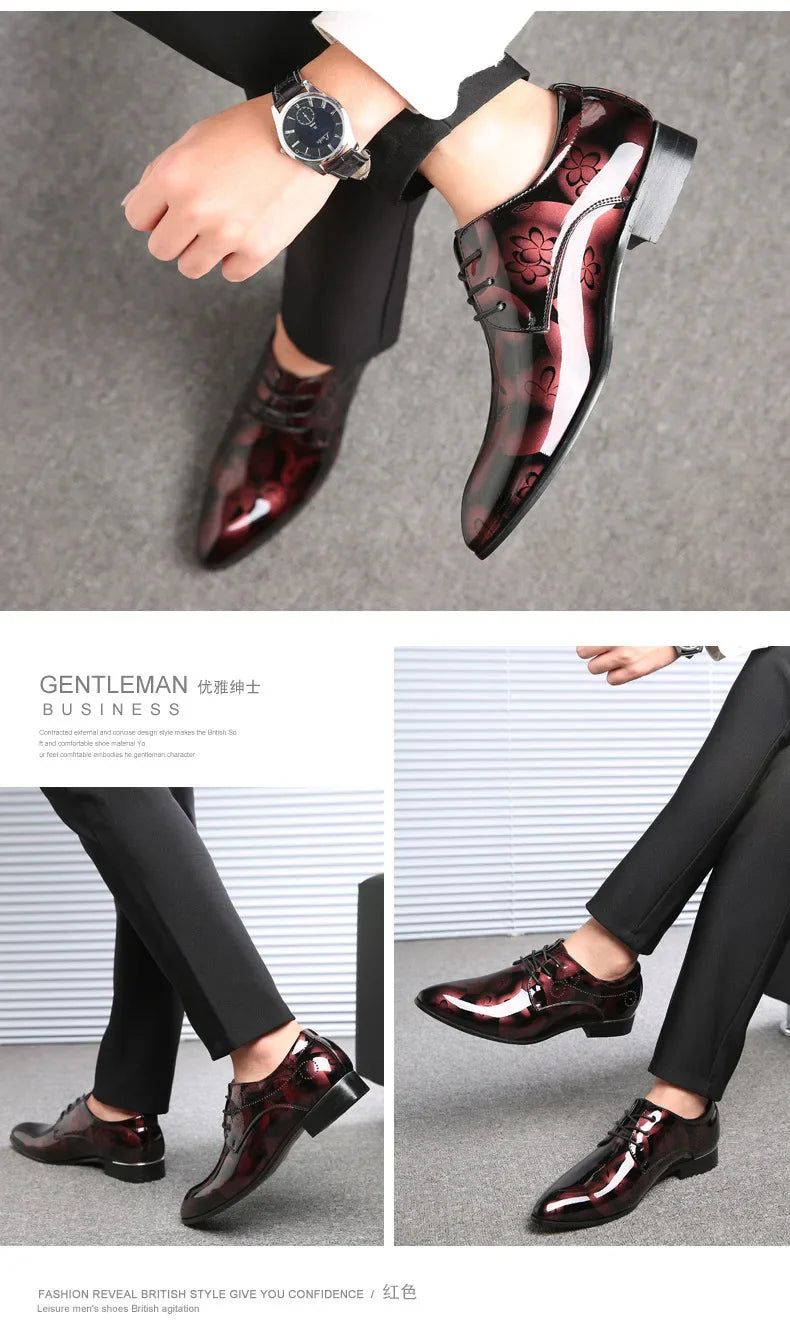 Luxury Men Oxford Shoes Retro Floral Pattern Men Dress Shoes Fashion Lace-Up Flats High Quality Business Men Party Wedding Shoes