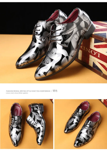 Luxury Men Oxford Shoes Retro Floral Pattern Men Dress Shoes Fashion Lace-Up Flats High Quality Business Men Party Wedding Shoes