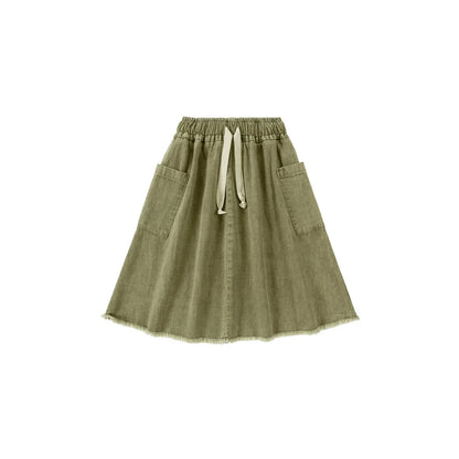 AP 2025 SS washed green denim Fringe collection boys girls fashion cotton jeans dress shirt skirt family clothing
