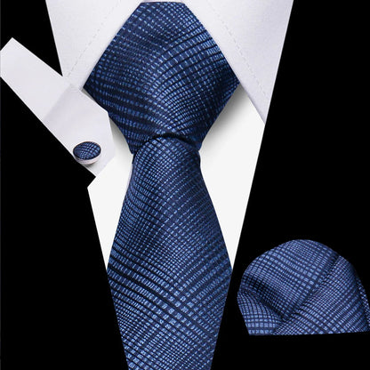 Classic Elegant Ties For Men Fashion Gifts Striped Solid Necktie Handchief Cufflink 3 Pcs Set Wedding Business Suit Accessories