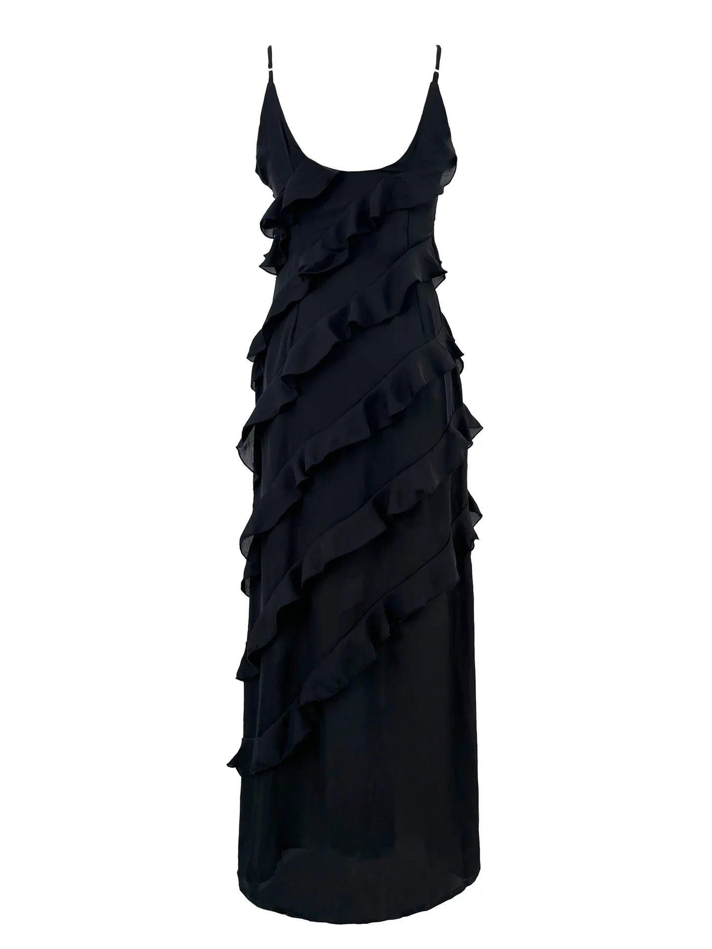 New 2026 Women's Ruffles Chiffon Maxi Dress Backlesss Split Sexy Porm Dress Red Long Summer Wedding Party Dress Elegant Vestidos