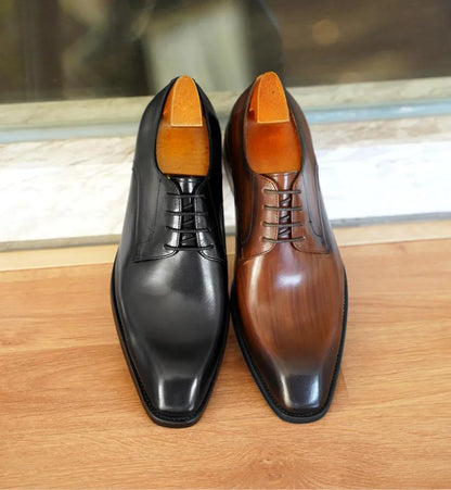 Men's Business Casual Shoes Distressed Wood Grain Square Toe Leather Derby Comfortable Office Wear Formal Dress Shoes Footwear