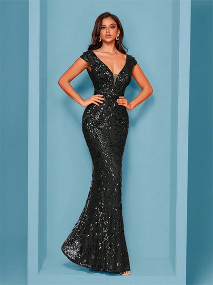 Lucyinlove Elegant Champagne Evening Dress For Women Long 2025 Luxury Mermaid Formal Sequins Prom Wedding Party Cocktail Dresses