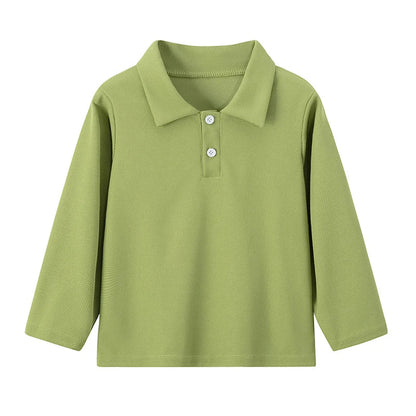 Children's solid color POLO shirt boy handsome fashion sports T-shirt girl lapel casual and comfortable half sleeve.