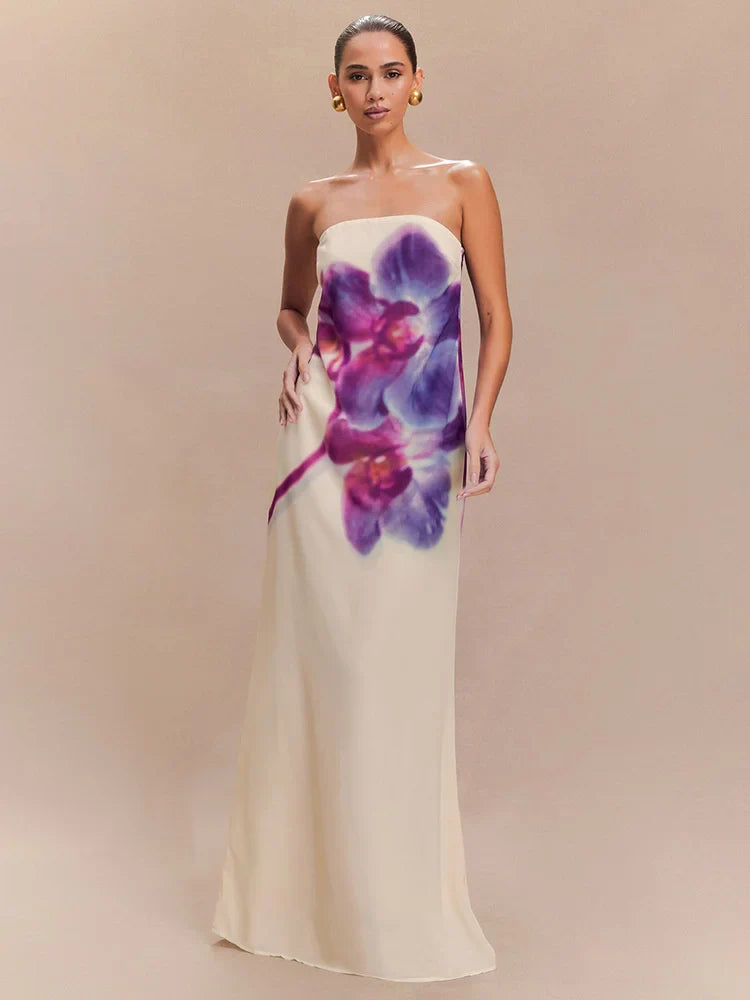 Spring/Summer Fashion Floral Print Bustier Dress Elegant Sleeveless Backless Loose A-Line Skirt Women's Casual Comfortable Dress