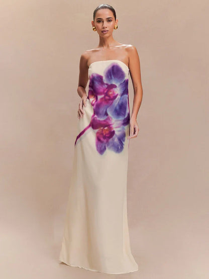 Spring/Summer Fashion Floral Print Bustier Dress Elegant Sleeveless Backless Loose A-Line Skirt Women's Casual Comfortable Dress