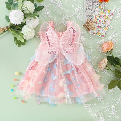 Baby Girl Party Princess Dress Summer Toddler 3d Fairy Butterfly Wings Hanging Strap Mesh Cute Fashion Dress