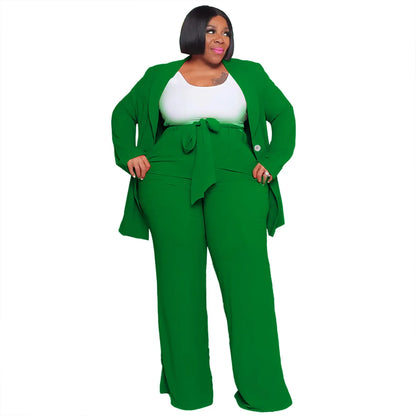 Fashionable Temperament Professional Woman Pants Suit Plus Size Blazer Casual Long-sleeved Trousers Lace-up Two-piece Suit