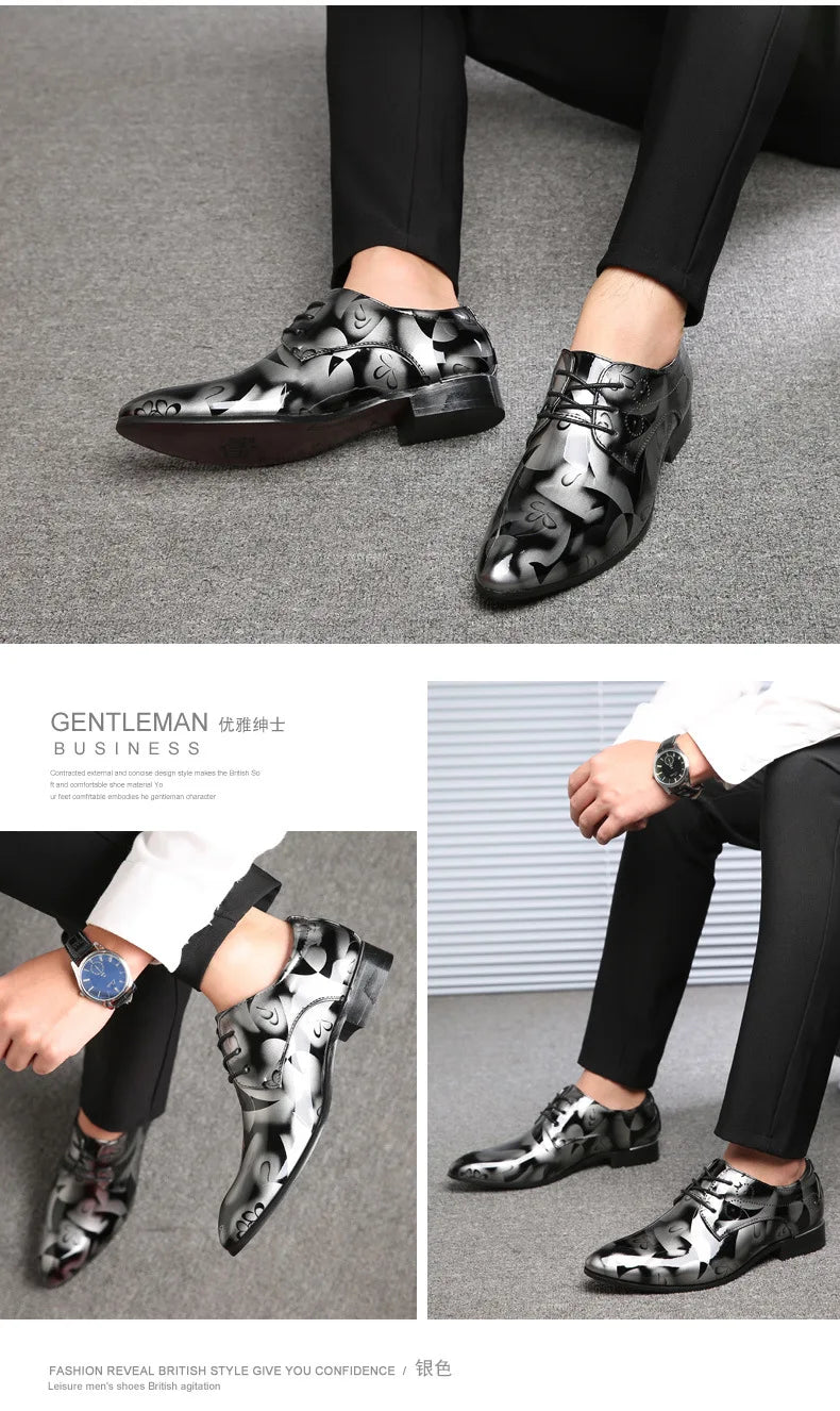 Luxury Men Oxford Shoes Retro Floral Pattern Men Dress Shoes Fashion Lace-Up Flats High Quality Business Men Party Wedding Shoes