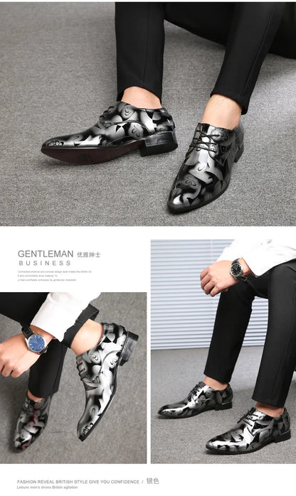 Luxury Men Oxford Shoes Retro Floral Pattern Men Dress Shoes Fashion Lace-Up Flats High Quality Business Men Party Wedding Shoes