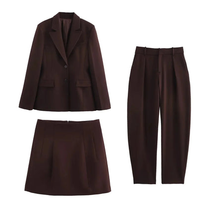 KONDALA 2026 Spring Summer Elegant Valentine‘s Day Suits Fashion Shrug Pockets Blazers Elegant Zipper Skirts Chic Baggy Pants
