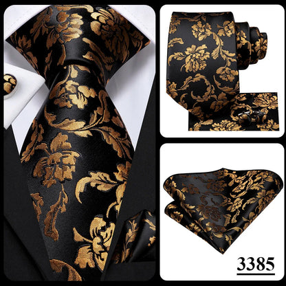 Hi-Tie Psialey Black Gold Silk Elegant Tie For Men Groom Wedding Men Necktie Pocket Square Cufflink Accessory Wholesale Designer