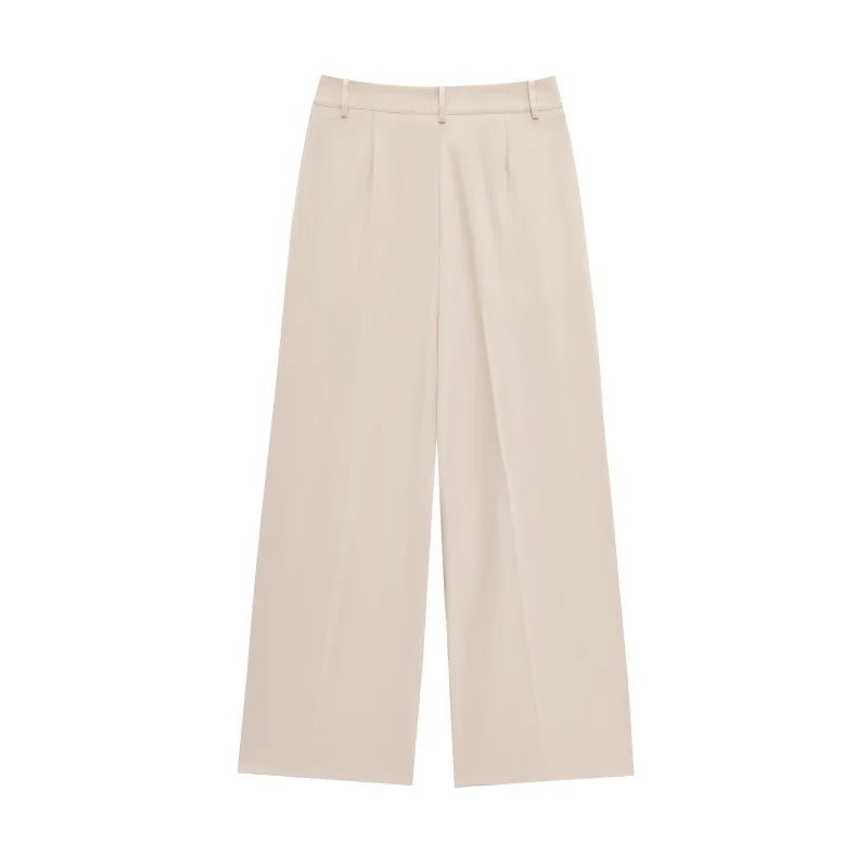 ETJ 2025  Women's Spring New suit Set with shoulder padded double-breasted blazer & high-waisted pleated wide-legged pants