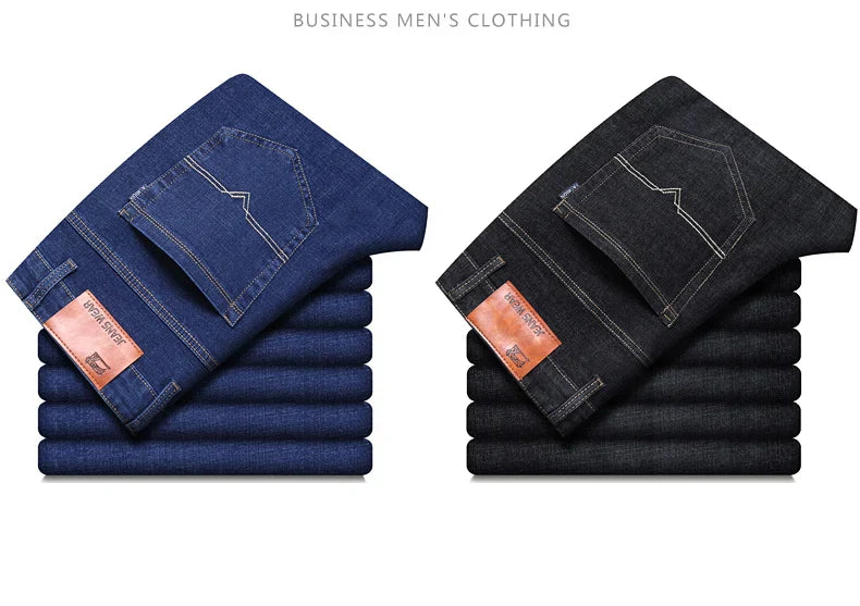 2024 New Stretch Slim Fit Pants Comfortable Soft Business Denim Trousers Male Brand Clothing Men Fashion Straight Jeans 28-40