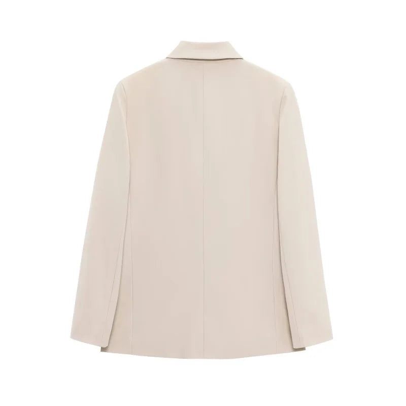 ETJ 2025  Women's Spring New suit Set with shoulder padded double-breasted blazer & high-waisted pleated wide-legged pants