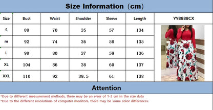 Autumn hot selling European and American flower color matching dresses, long dresses, women's clothing in stock