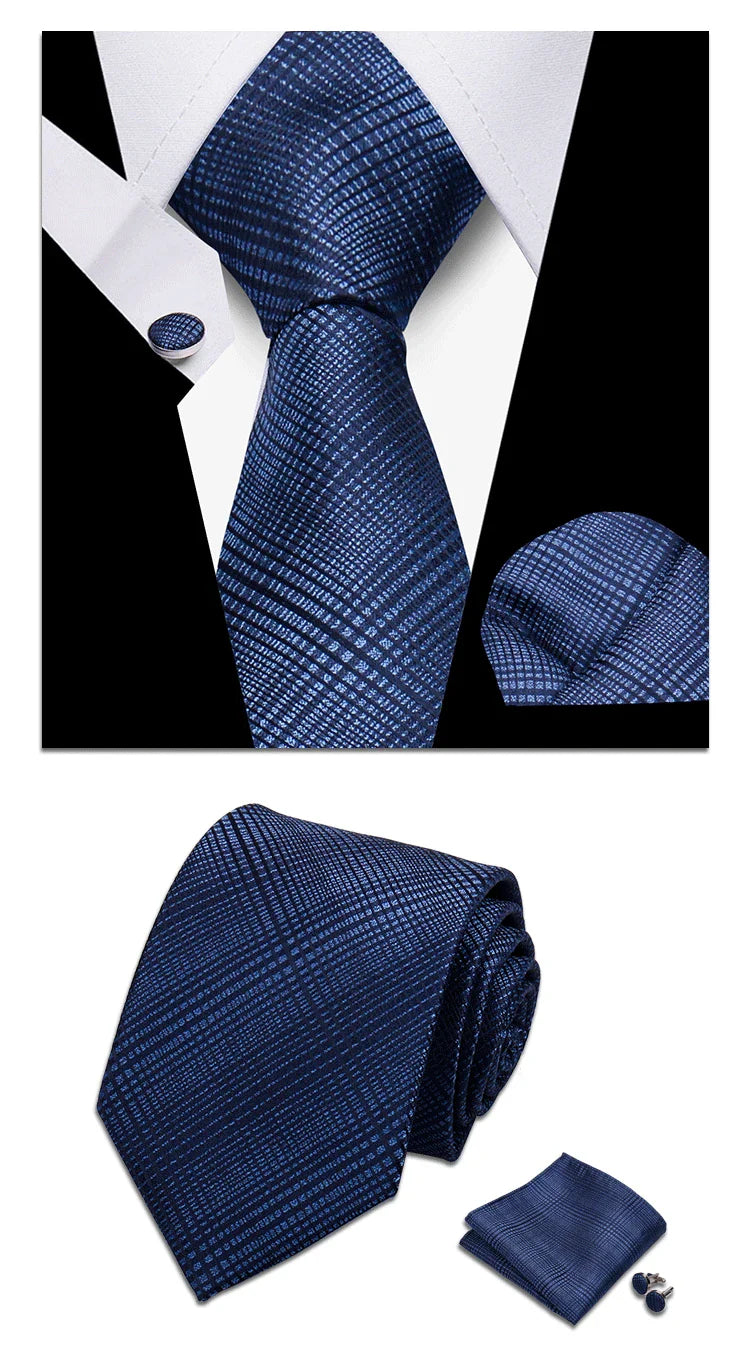 Classic Elegant Ties For Men Fashion Gifts Striped Solid Necktie Handchief Cufflink 3 Pcs Set Wedding Business Suit Accessories