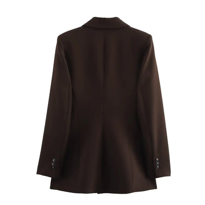 HH Women New Fashion Blazer Suit Lapel Double-Breasted Pocket Casual Coat+Chic High Waist Loose Zipper Slim Long Pants Suit