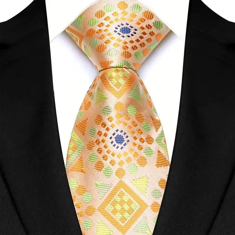 Luxury 8CM Mens Necktie Yellow Color Dot Stripes Solid Ties For Man Groom Jacquard Woven Neck Tie For Business Wedding Party