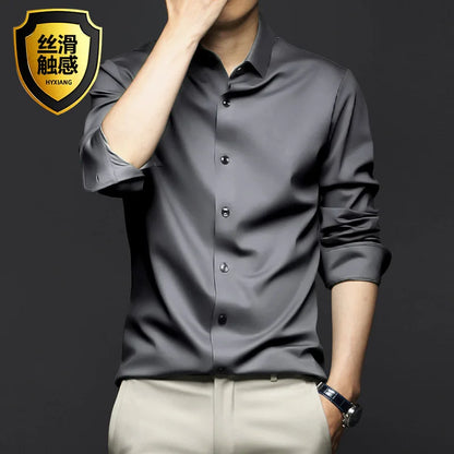6XL Large High Quality Formal Dress Autumn and Winter Men's Long Sleeve Pure White Shirt Non iron Business Casual Ice Silk